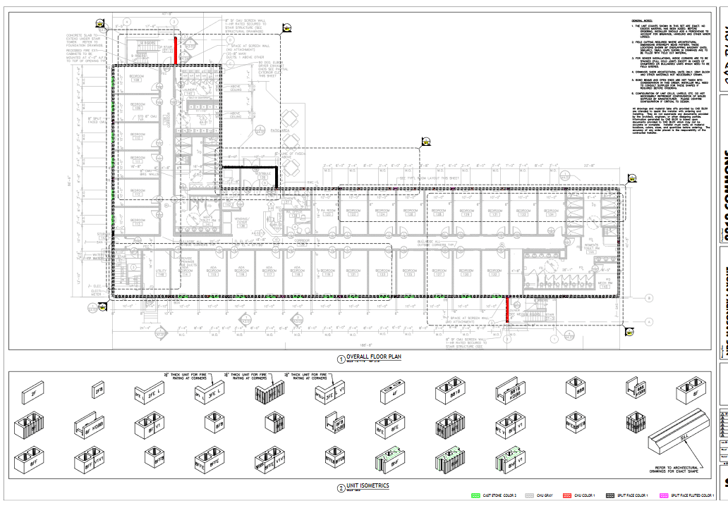 NRG 8 continuously insulated cmu dormitory building CAD drawings in .dwg format.